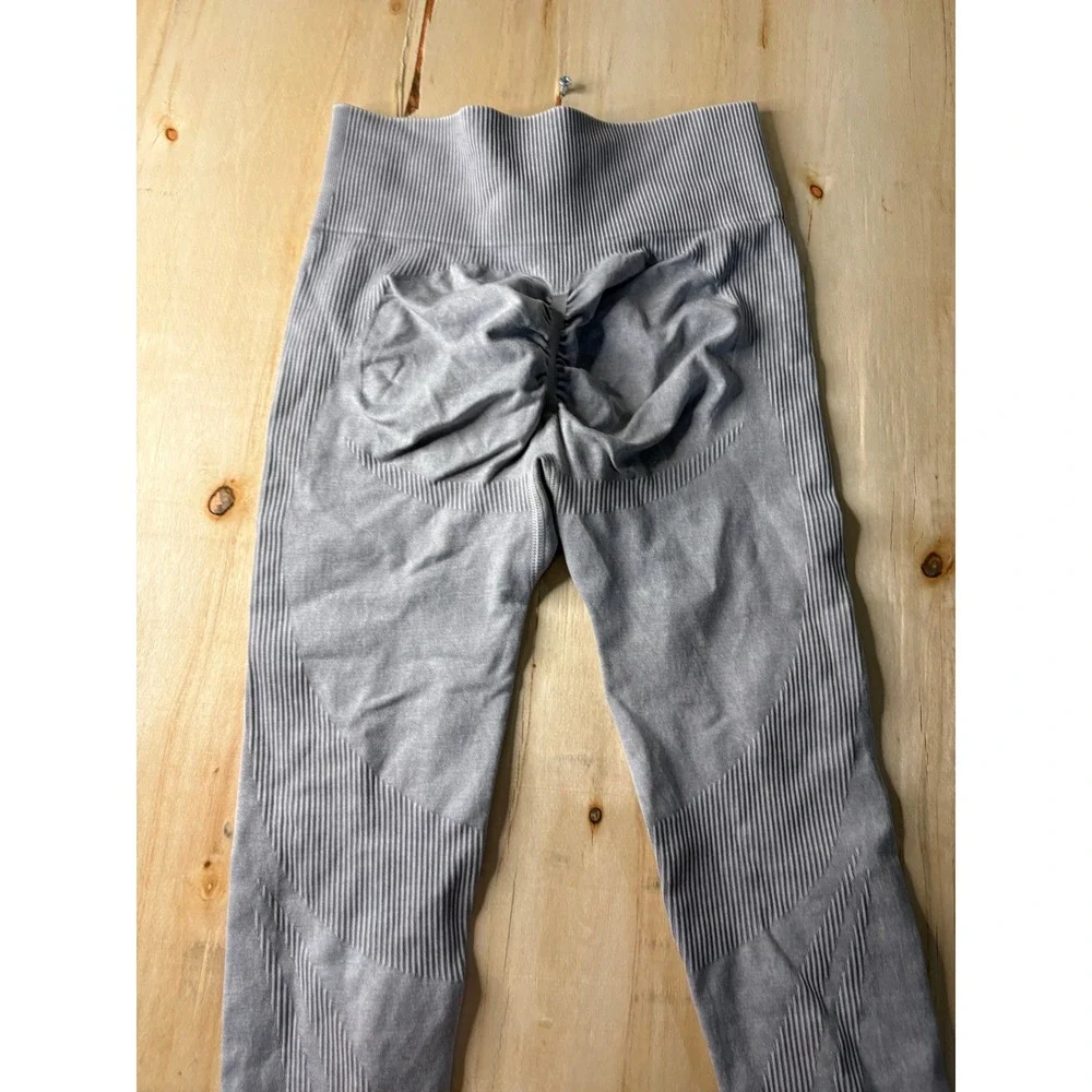 Womens Seamless Scrunch Butt Leggings Light Grey Marl High Waist Activewear